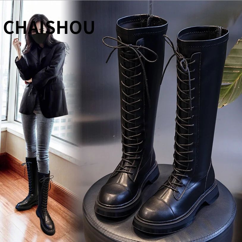 

Женские сапоги в британском стиле ST83, осенне-зимние повседневные мотоциклетные сапоги из спилка в стиле ретро, с длинным рукавом, на высоком...