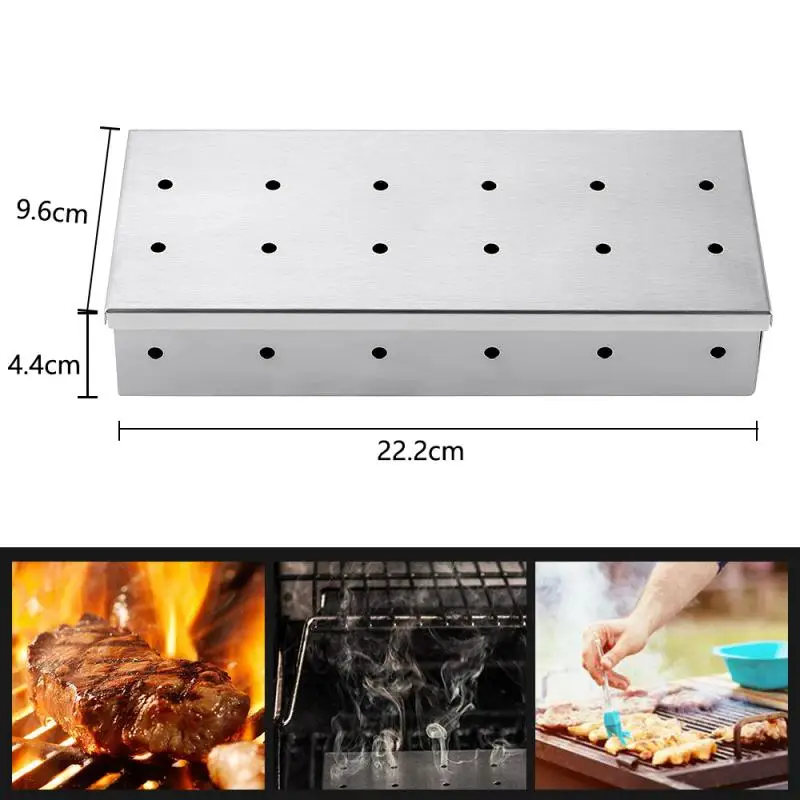 

Smoker Box BBQ Smoker Box Wood Chips For Indoor Outdoor Charcoal Gas Barbecue Grill Meat Infused Smoke Flavor Barbecue Grilling