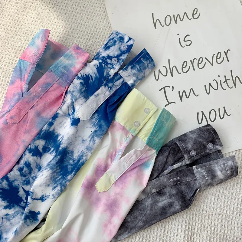 Camo рубашка Мужская модная повседневная рубашка с принтом Tie-dye Мужская Уличная Свободная рубашка с длинными рукавами Мужская s M-2XL