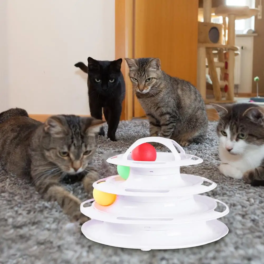 4 Levels Tracks Cat Toys Interactive Moving Balls Tower Track Non-Slip Sponge Pad Turntable Toy Accessories Supplies | Дом и сад