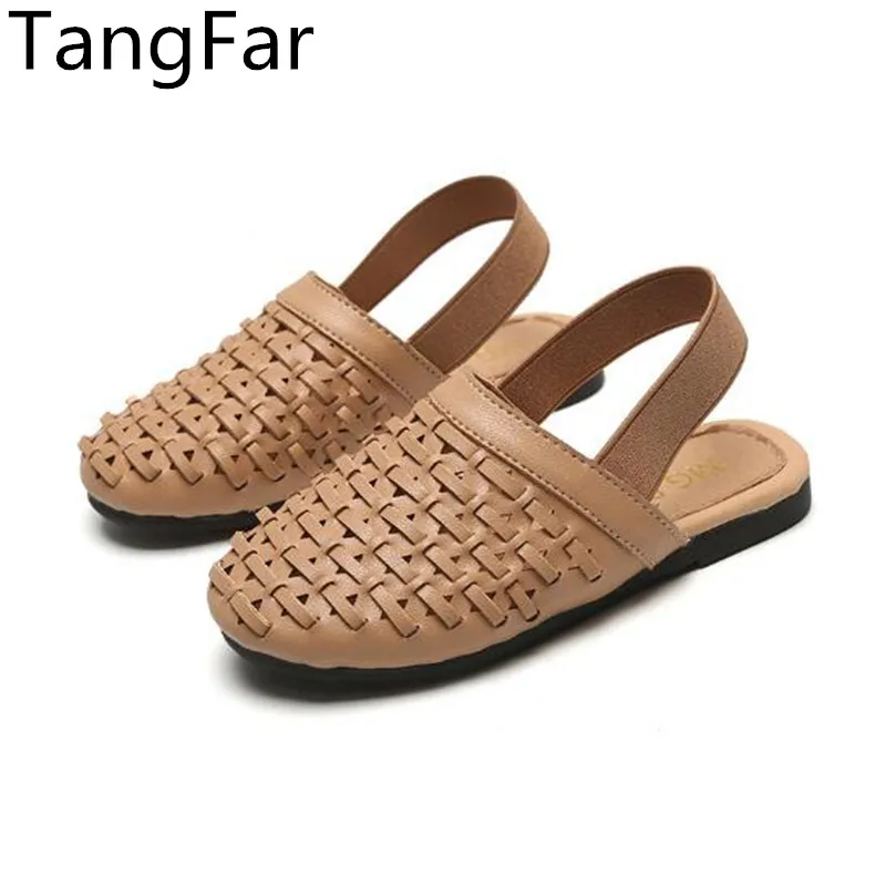 Детские Вязаные сандалии без шнуровки Черные тапочки с закрытым носком дышащая