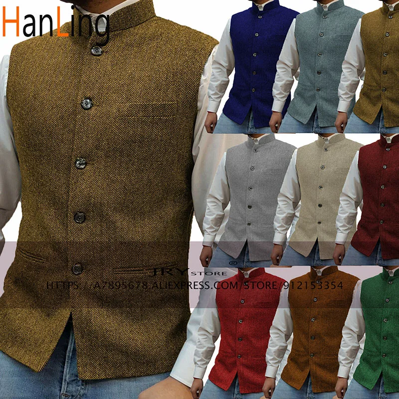 Traje de espiguilla con cuello levantado para hombre, chaleco, Estilo Steampunk, boda, novio (0)