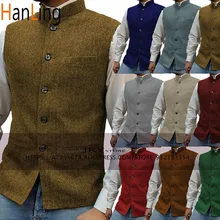 Gilet de costume à chevrons pour hommes, col montant, Style Steampunk, gilet de marié de mariage  (1)