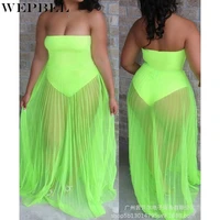 wepbel dress womens sexy slim mesh stitching dress summer fashion strapless backless solid color high waist see through dress