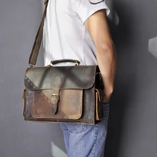 Men Original Leather Business Portfolio Best Professional Executive Lawyer Briefcase Computer Laptop Case Messenger Bag 2058-n