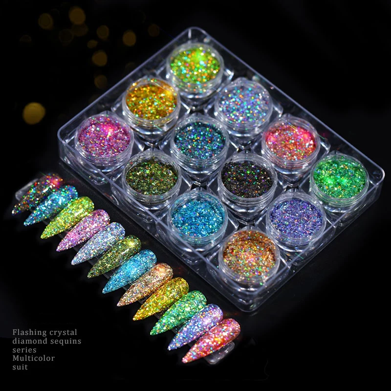 12 Color Nail Glitter Powder Gradient for UV Gel Polish Nails Decorations Dipping Manicure Art Mixed Suit QX20 | Красота и здоровье