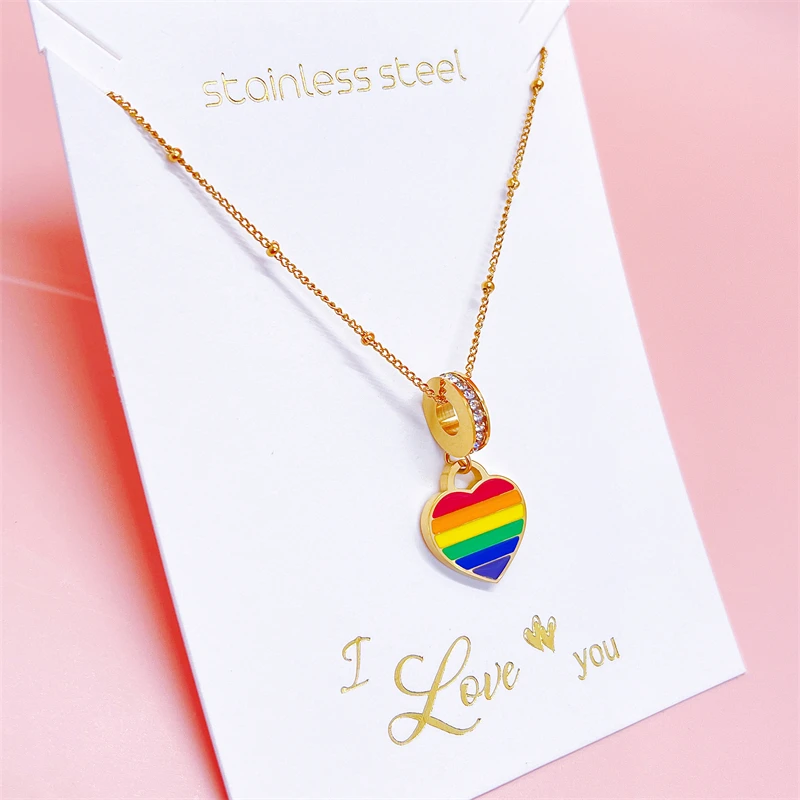 

Fashion Necklace 2021 Rainbow Metal Stainless Steel Jewelry Pendant Party Daily Jewelry Clavicle Chain Christmas Necklace