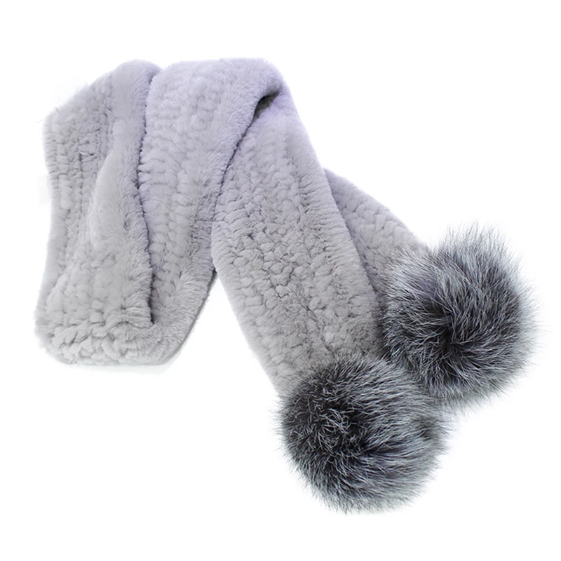 

Real Rex Rabbit Fur Scarf Shawls Women Winter Knitted Neckerchief Long Fashion Thermal Muffler