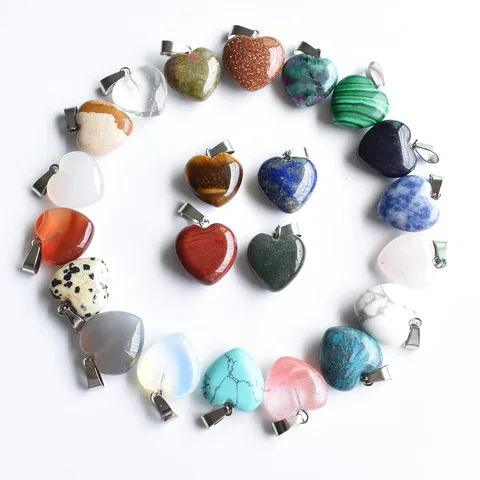 Подвески из натурального камня сердце 16 мм, смешанный цвет, 50 шт.