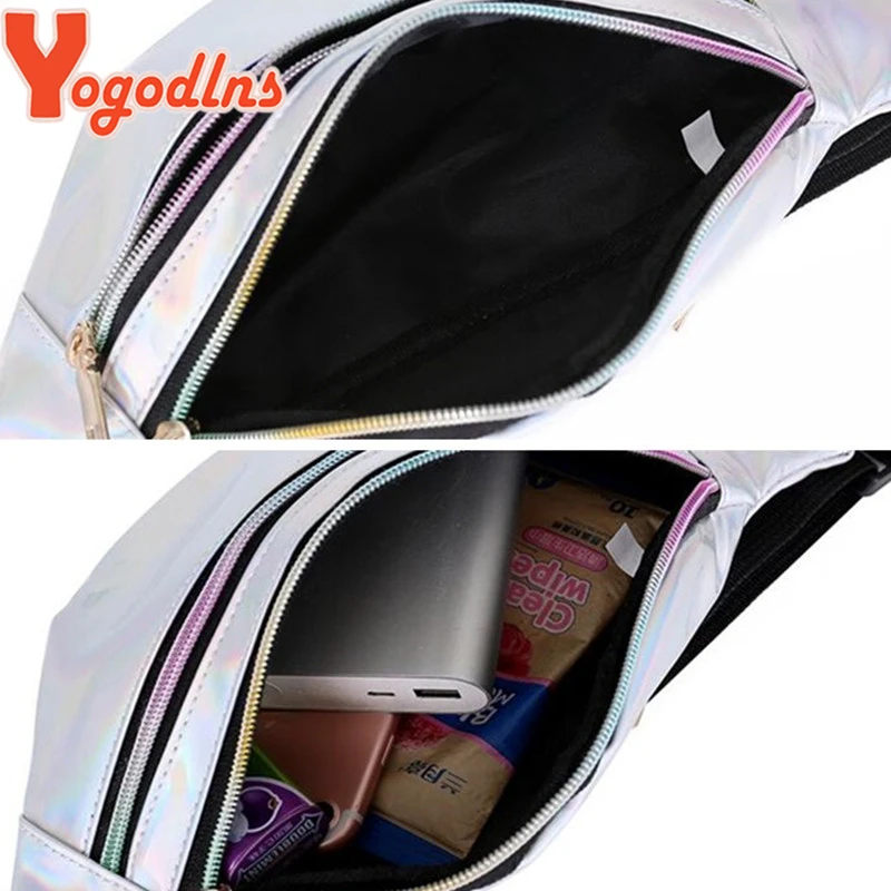 Yogodlns Fashion Glossy Laser Pack with Adjustable Strap Women Sports Crossbody Bag Double Zipper Purse for Girl |