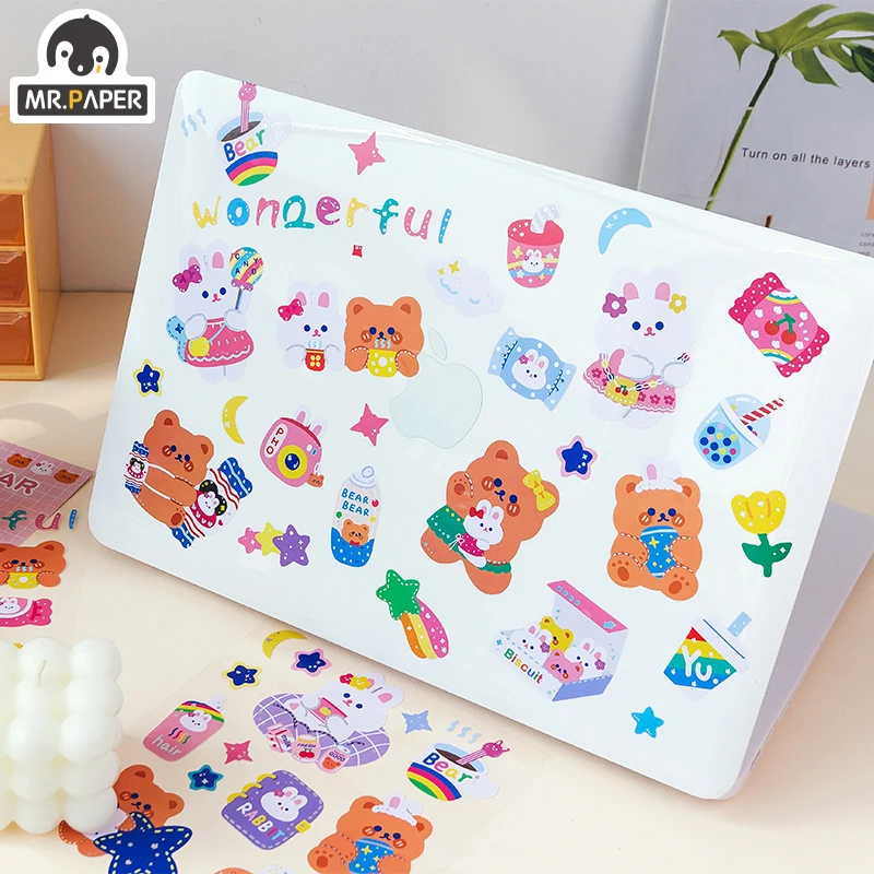 

Mr Paper 4 Designs 1 Pc/bag Cartoon Style Soft Waxy QQ Bear Series Cute Hand Account DIY Decoration Collage Material Stickers