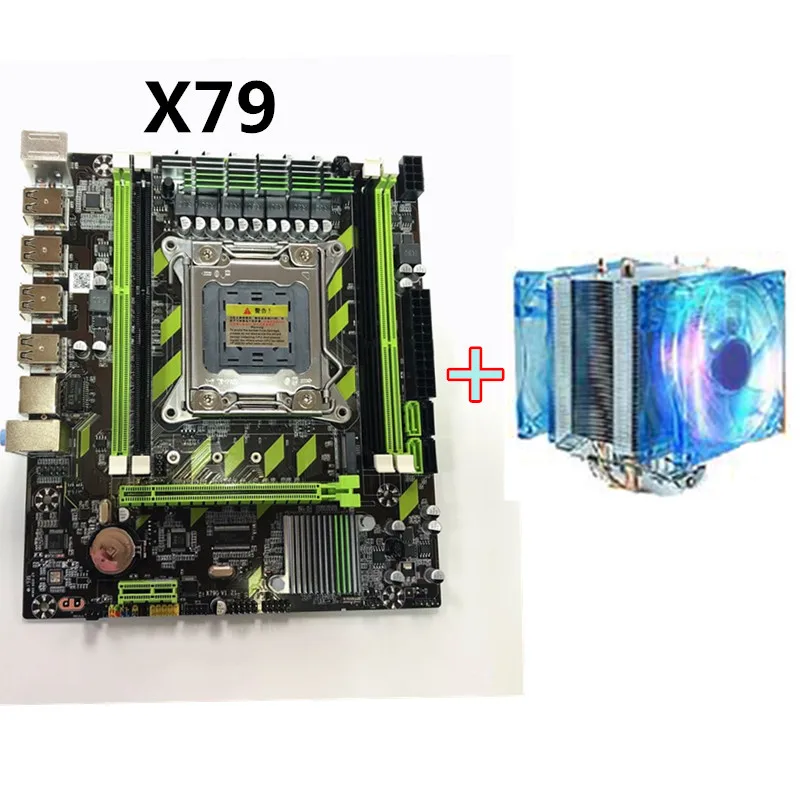 

X79 LGA2011 Motherboard SATA3.0 2.0 USB2.0 DDR3 1866MHz Dual Channel Mainboard for Xeon/Core CPU with CPU Cooler Fan
