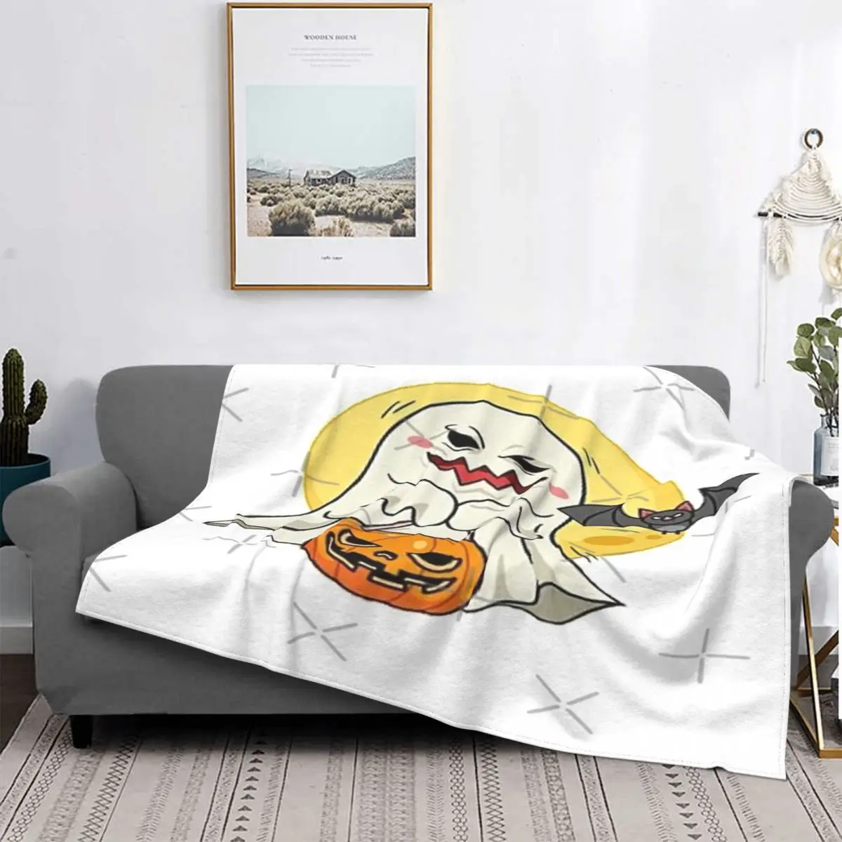 

Manta de murciélago de calabaza escalofriante para Halloween, colcha a cuadros para cama, sofá, manta con capucha, edredones y c