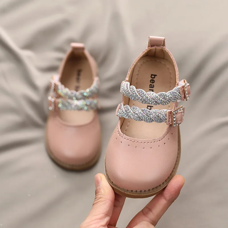 

Children Pink White Black Dress Shoes Baby Toddler Girls T-Strap Flats Kids Genuine Leather Princess