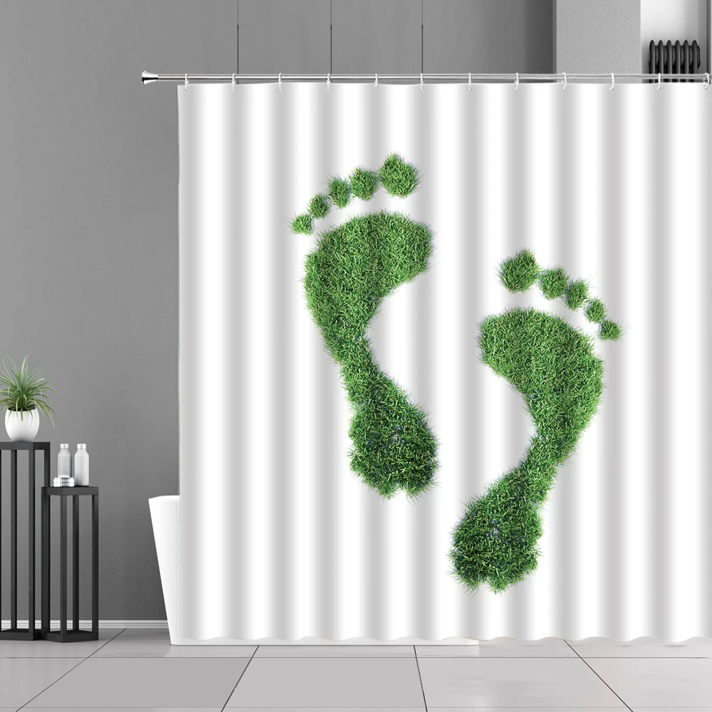 

Занавеска для душа с рисунком зеленых растений, травы, тропический кактус, листья, цветы, ландшафтный декор, занавеска для ванной комнаты, во...