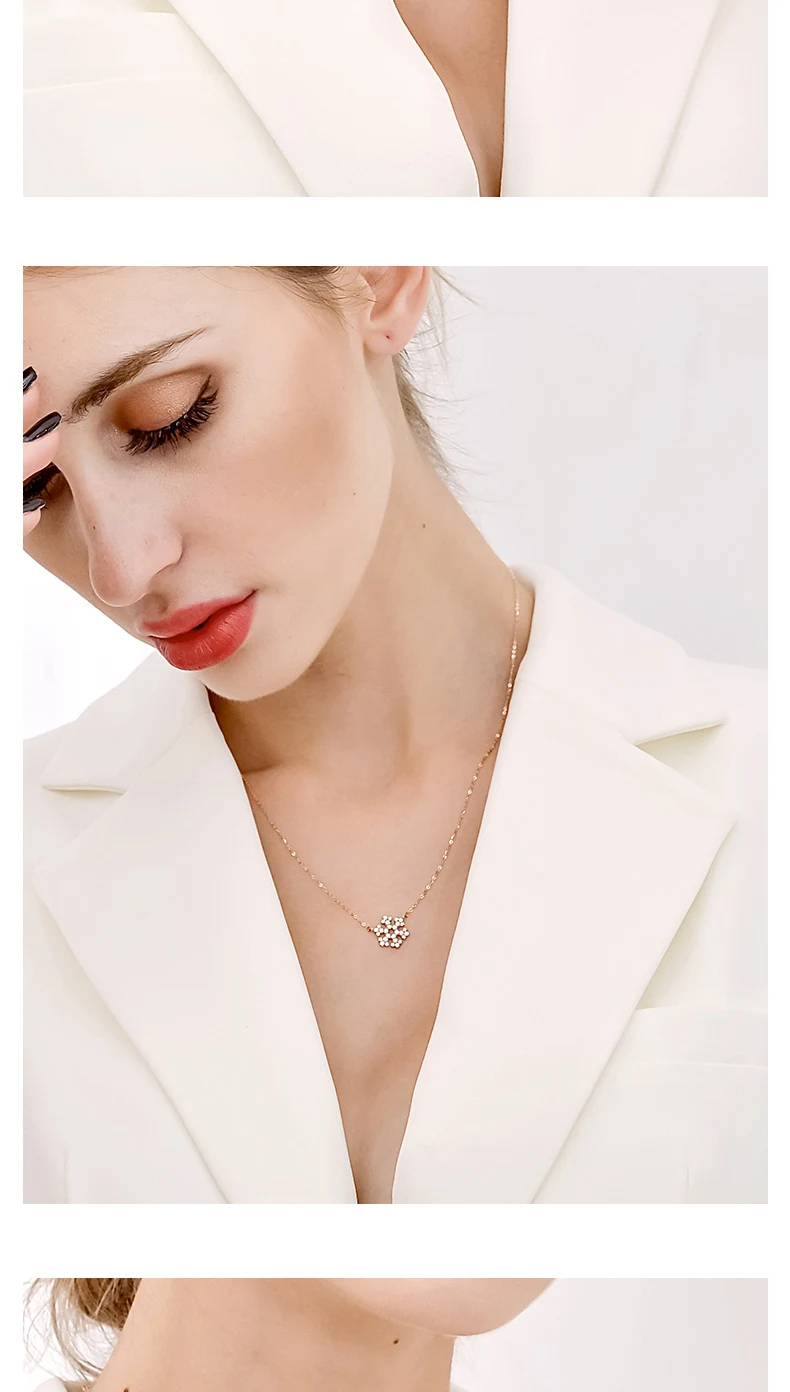 MYQAMRA 18K розовый золотой кулон-Снежинка Женская цепочка золотой кулон подарок на День святого Валентина для девушки
