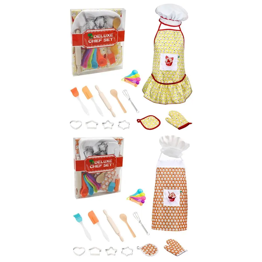 

14 Pcs Toddler Cooking And Baking Set With Apron Chef Hat Mitt Stainless Steel Cake Moulds Utensil Kids Chef Set For Age 3