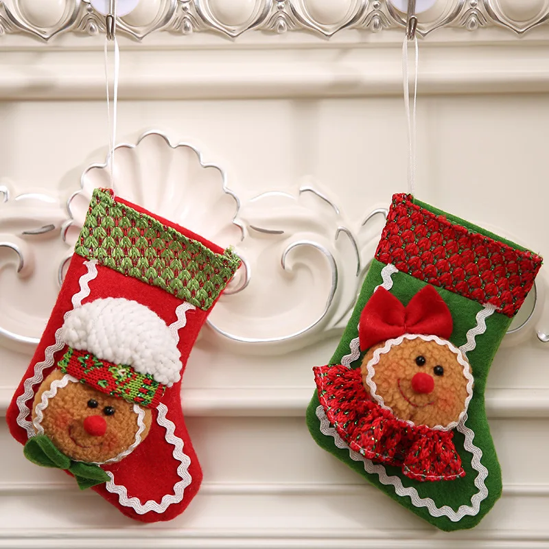 Рождественские пряничные носки для мальчиков и девочек мешок конфет Рождество