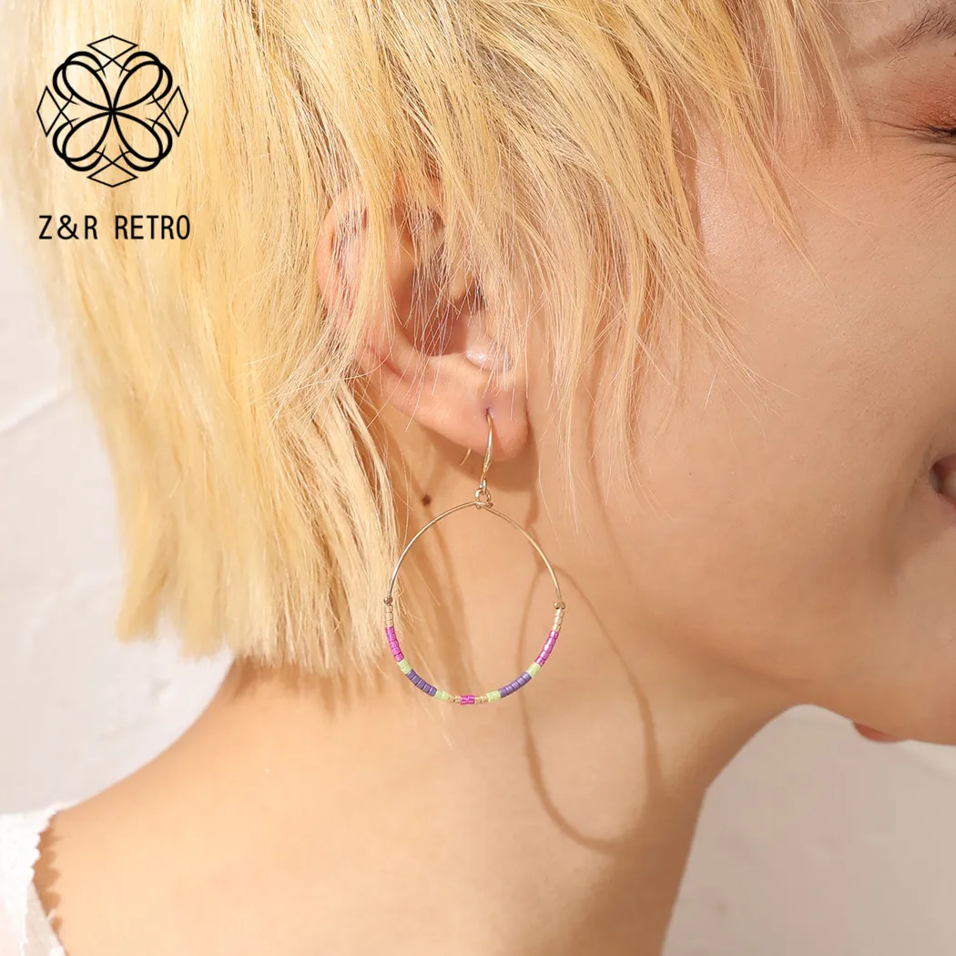 Хрустальные серьги-кольца для женщин богемные из цинкового сплава со