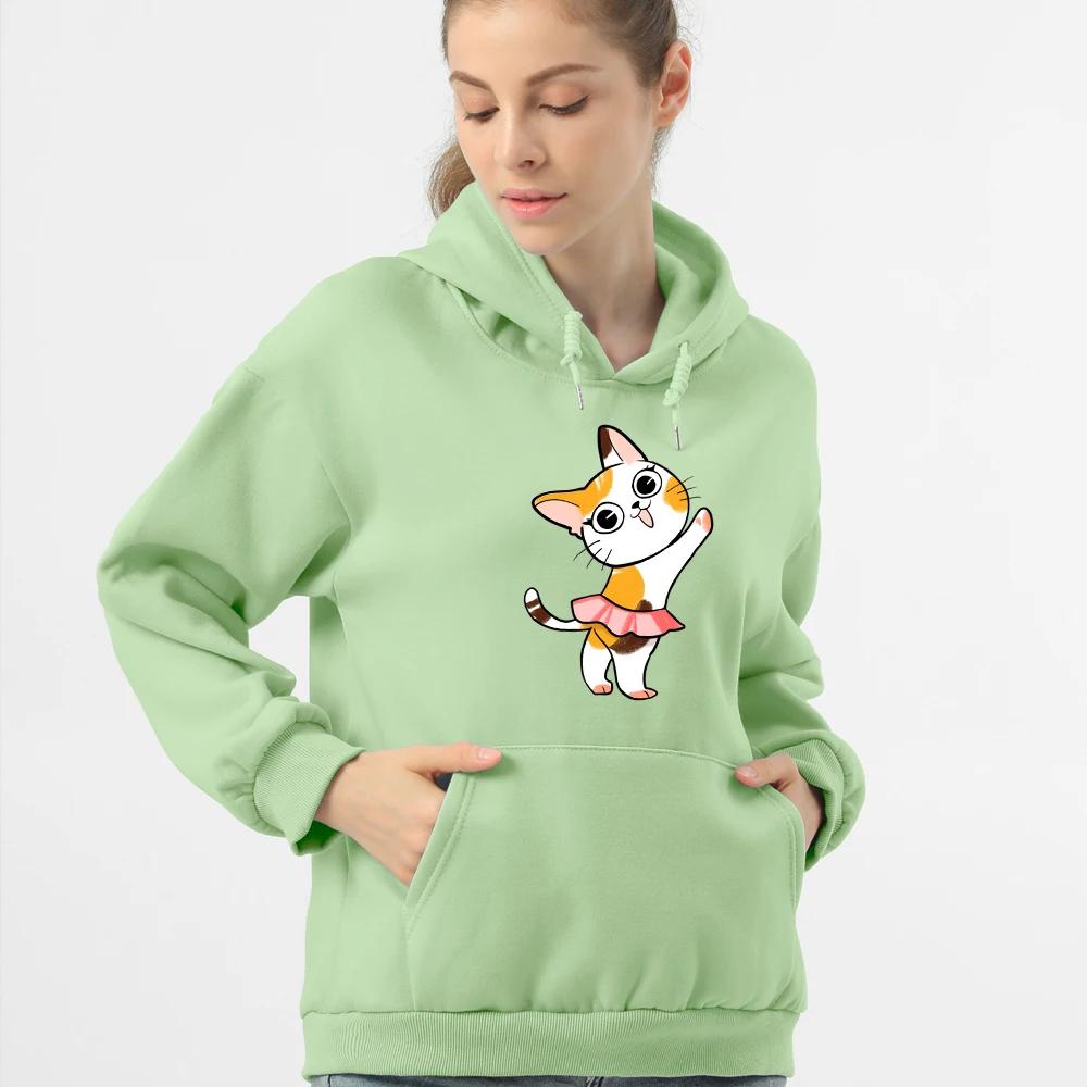 

Kawaii Animal Print Hoodies Women Harajuku Cute Cartoon Cat Graphic Sweatshirts Long Sleeve Funny Streetwear Hoodies Pullover