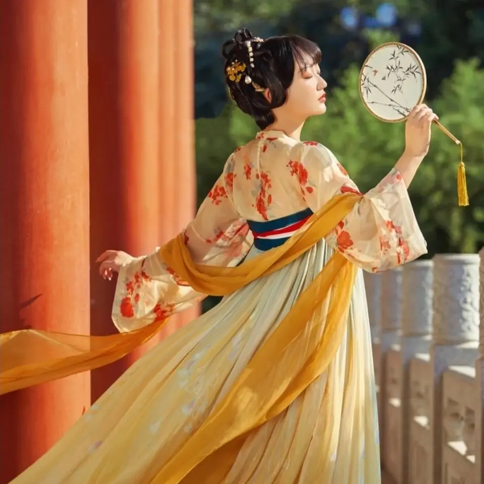 

Китайская традиционная Женская одежда, костюмы, весенний новый костюм ханьфу с цветами, повседневный костюм с длинным рукавом, сказочный ко...