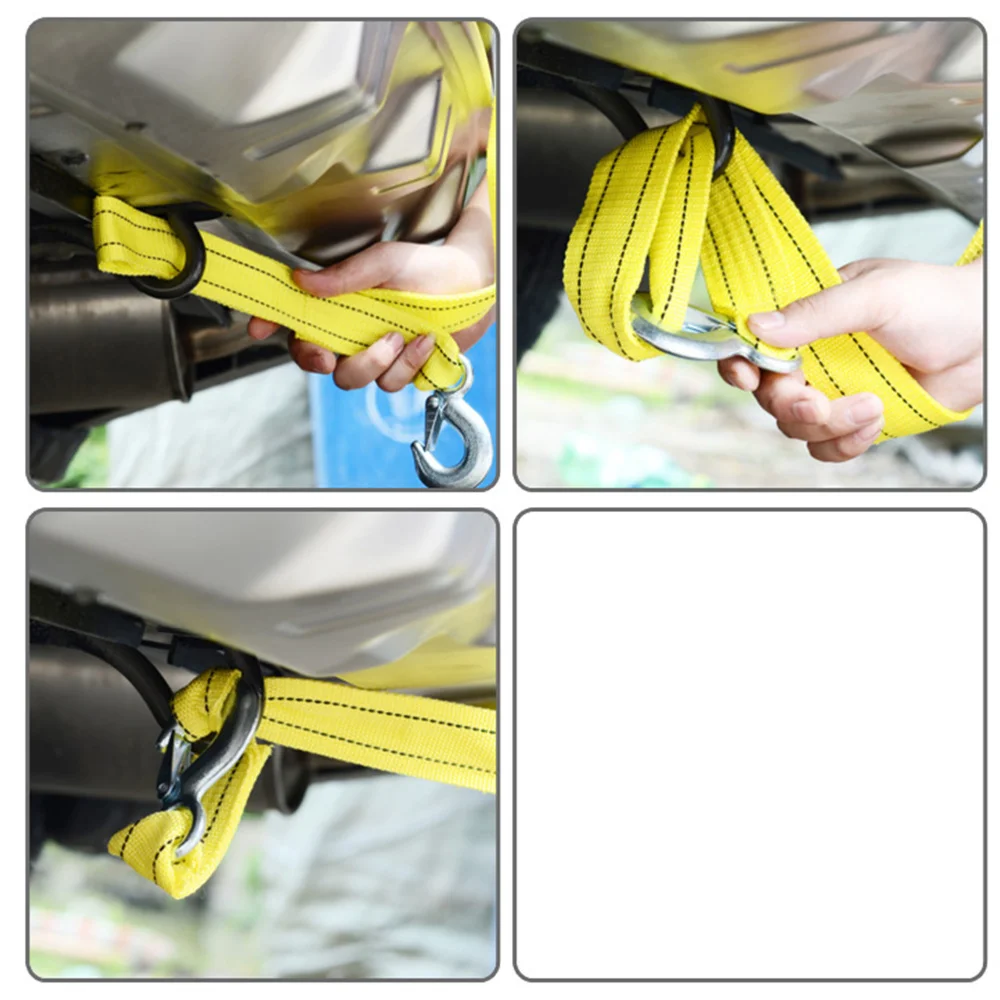 

4.8m 5 Ton Car Trailer Rope Practical Outdoor Emergency Kit Polyester Double Layers Thicken Tow Rope (Yellow)
