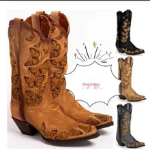 2020 Fashion Retro Women Boots Platform High Heels Autumn Winter Casual Boots Cowboy Western Knee High Boots Women Botas Mujer