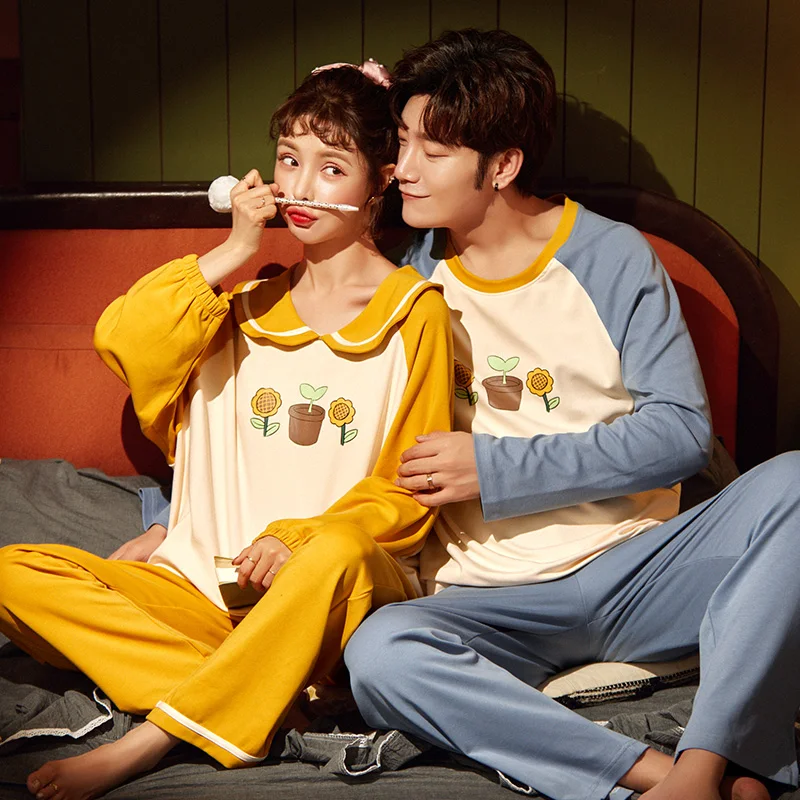 Новинка осенне-зимние пижамные комплекты из чистого хлопка для пар брюки