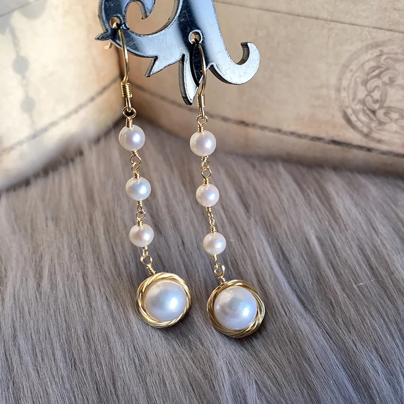 

Женские серьги-подвески с натуральным пресноводным жемчугом