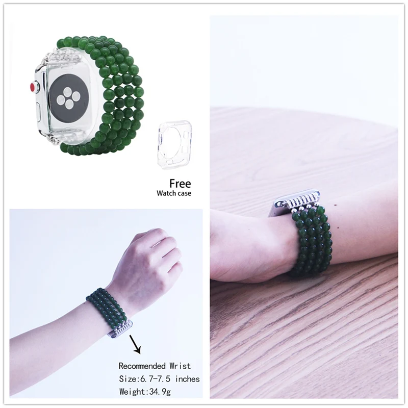 LuReen агатовыми бусами Эластичный ремешок для наручных часов Apple Watch серии 1/2/3, 42 мм, 38 мм, версия эластичный браслет, ремешок для наручных часов iwatch, 4/5 40 мм 44 мм