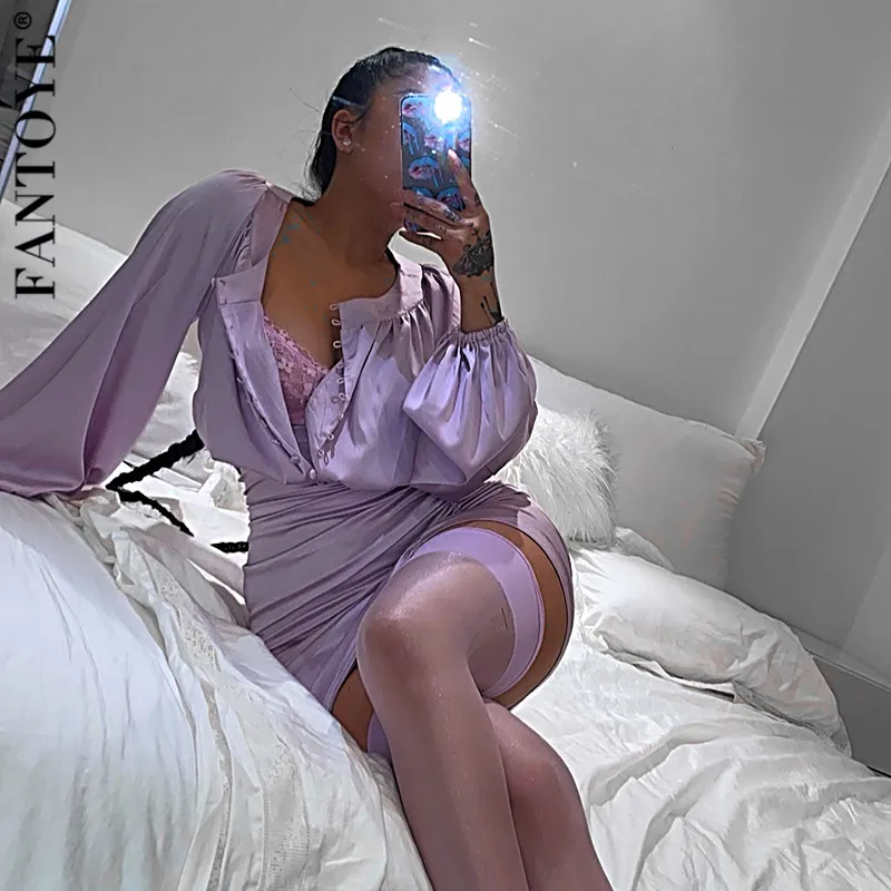 Женское атласное платье с рюшами FANTOYE винтажное облегающее мини на пуговицах