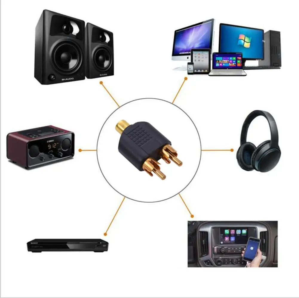 RCA Женский к 2RCA мужской адаптер AV аудио штекер мужскому Y сплиттер конвертер для