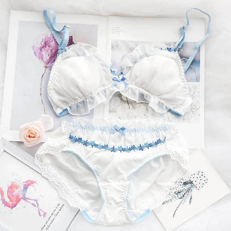 Японский Тонкий милый комплект с бюстгальтером без стальных колец для студенток