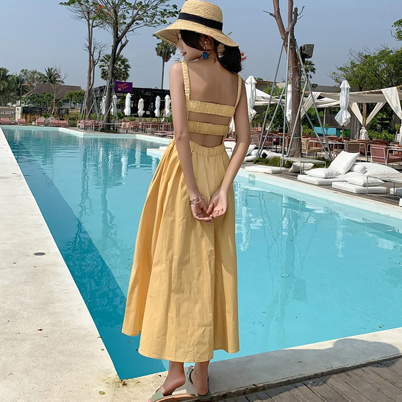 Женский винтажный сарафан на бретельках черное Повседневное платье для отпуска