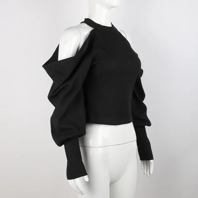 Топ женский трикотажный с открытыми плечами со спущенными рукавами футболка