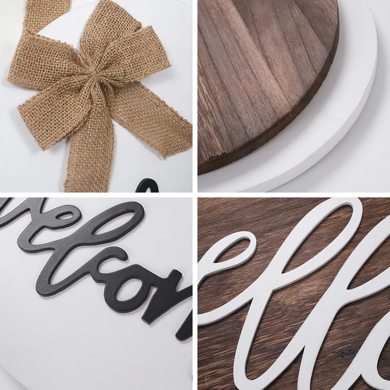 

Country Style Household Round Wooden Sign With White Bow Front Door Garden Outside Wooden Tag Welcome Home Decor Pendant 2021