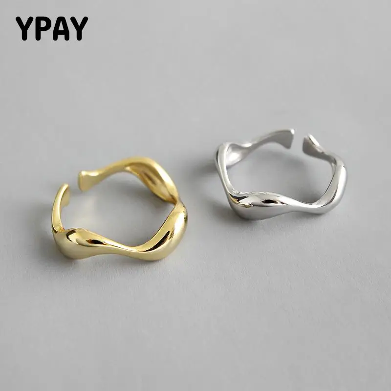 Женское кольцо с гладкой волной YPAY однотонное Открытое из серебра 925 пробы в