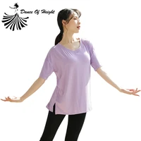 summer loose modern dance t shirt for women dance practice clothes v neck bat sleeve wear rayon solid short sleeved tops xxl