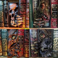 monster bookends skull figurines devil statue resin sculpture decor crafts horror peeping on the bookshelf monster human face
