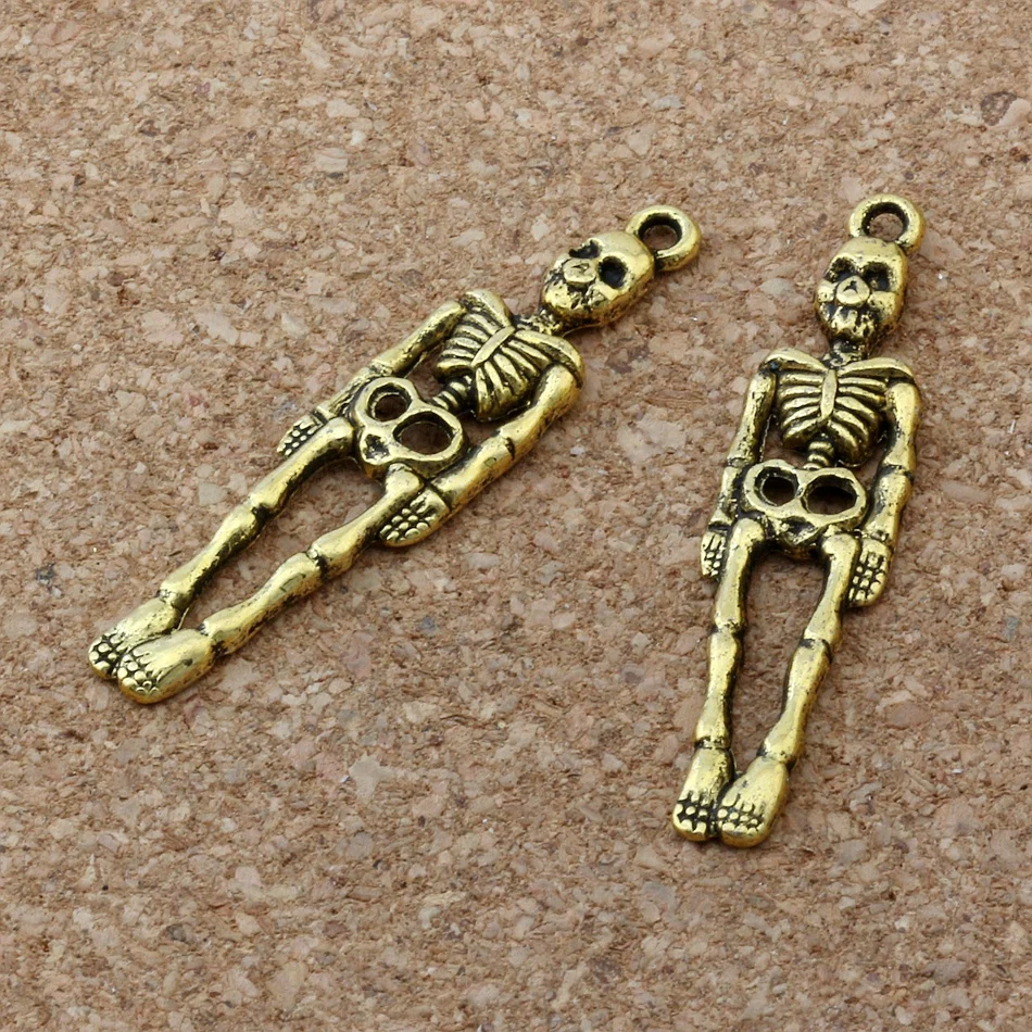 50 шт. цинковый сплав скелет человека бусины в форме черепа 39x9 мм Цвет покрытые