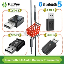 PzzPss USB Bluetooth 5.0 Transmitter Receiver 4 in 1 3 in 1 2 in 1 Adapter Dongle 3.5mm AUX for TV PC Headphones Home Stereo Car