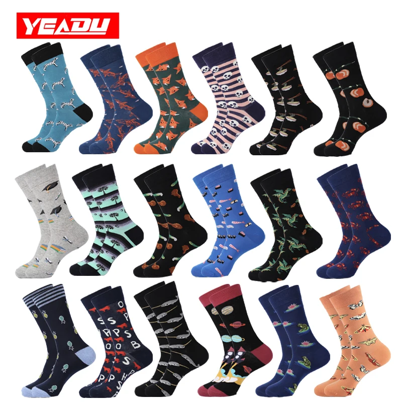 Мужские хлопковые носки YEADU яркие Веселые с рыбками в стиле динозавра