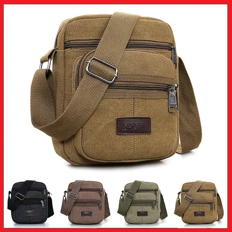 Retro Travel Men Shoulder Bag Flip Solid Color Casual Messenger Canvas Fashion Zipper Multifunctional Mens Shoulder Bag