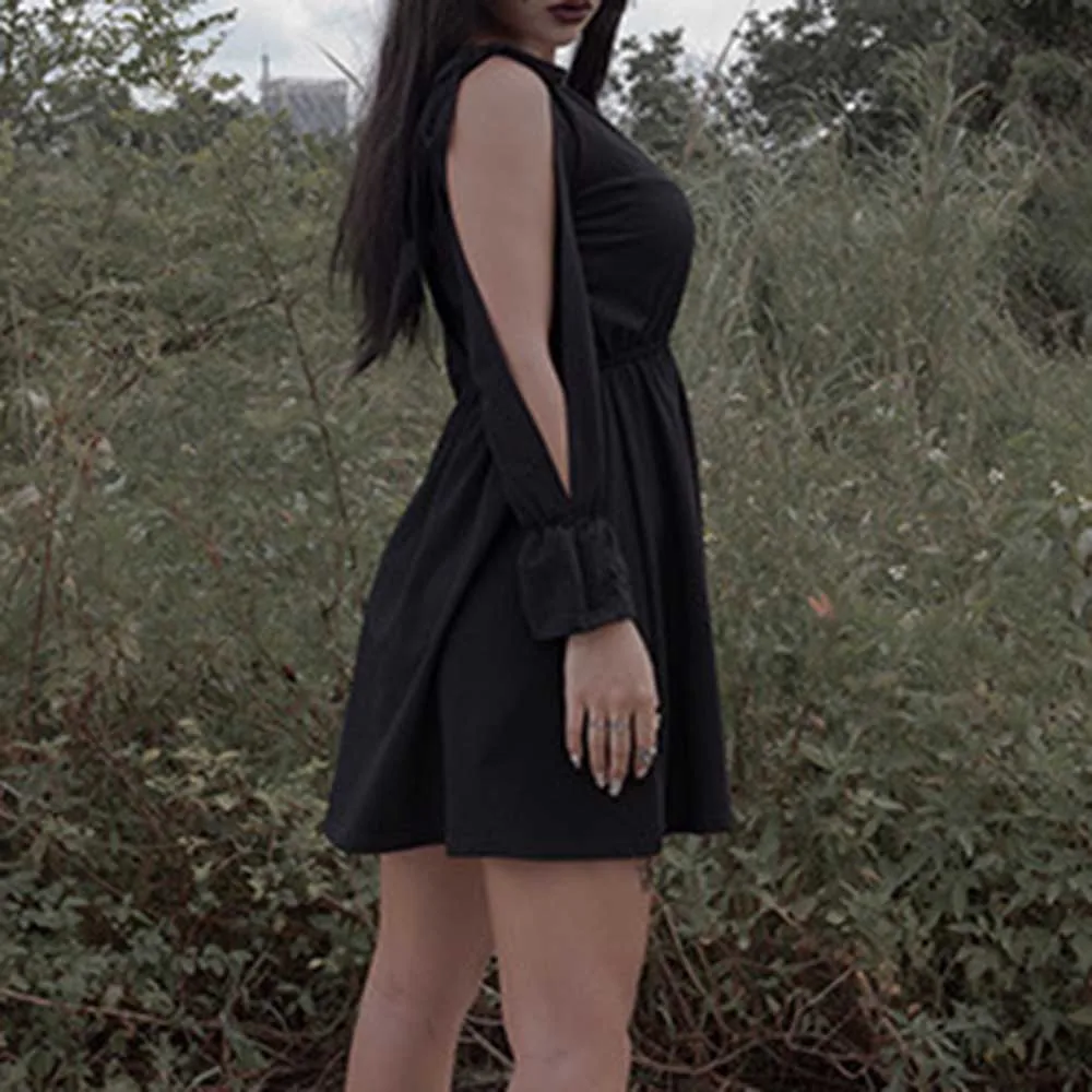 Черное готическое женское мини-платье кружевное платье с открытыми плечами