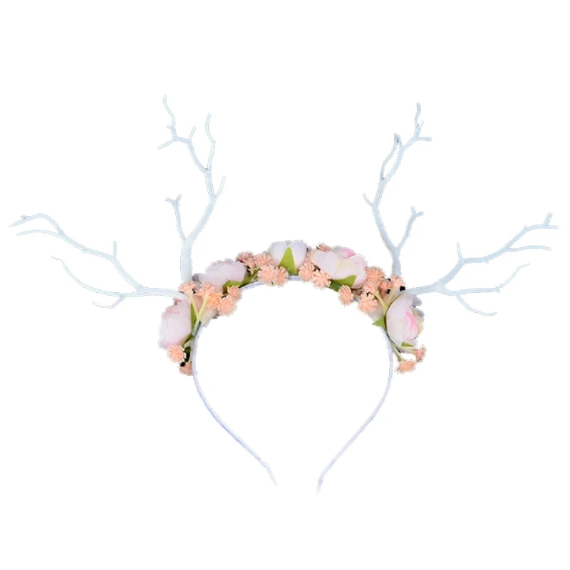 

Flower Deer Antlers Headband Reindeer Elk Horn Headwear Floral branch headdress Performance for women female