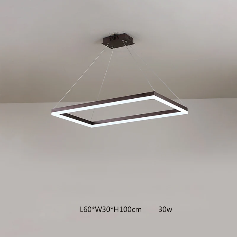 60x30cm Прямоугольный современный светодиодный подвесной светильник для гостиной, спальни, столовой, черный/белый/коричневый алюминиевый домашний декоративный акриловый подвесной светильник - Цвет корпуса: 60x30cm