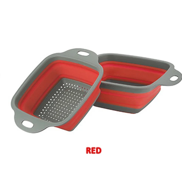 Red Квадратный складной дуршлаг-Пищевая силиконовая сито для пищевых продуктов с ручками Складная паста фруктовые овощи кухонный гаджет сушилка - Цвет: Red