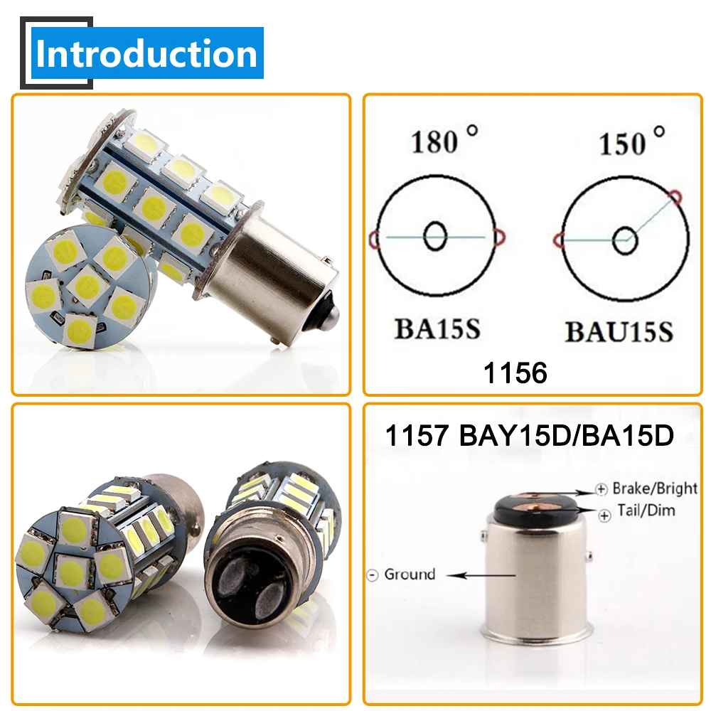 50 шт. P21W 24V Белый 5050 24 SMD светодиодные лампы 1156 BA15S 1157 BAY15D P21/5 W BA15D авто автомобиль грузовик поворотник стоп стояночный фонарь