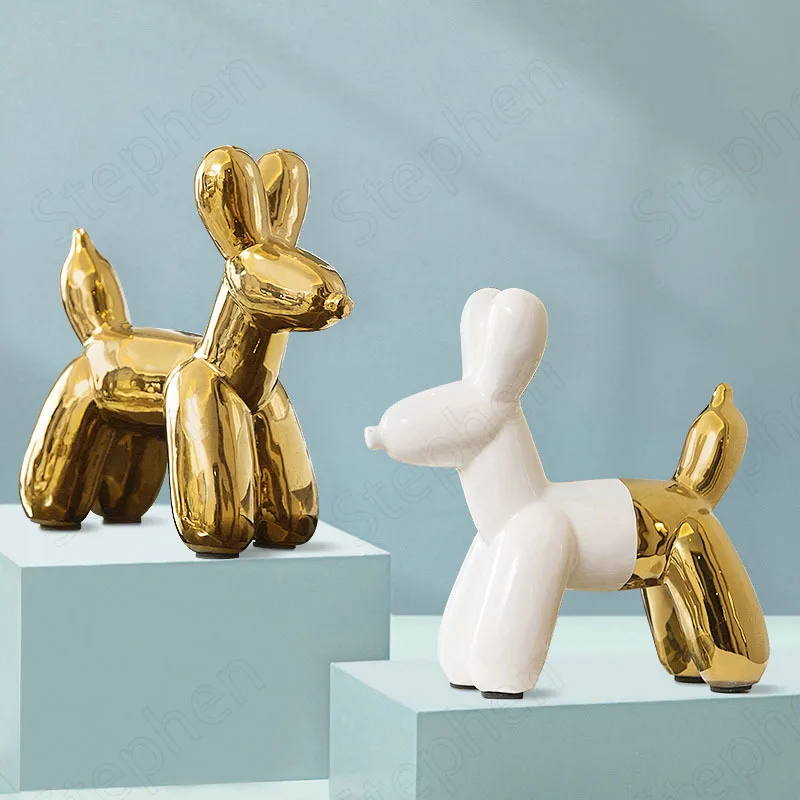 

Golden Ceramic Balloon Dog Decorations for Home Nordic Modern Gilded Animal Ornaments Bookcase Sculpture Living Room Decoration