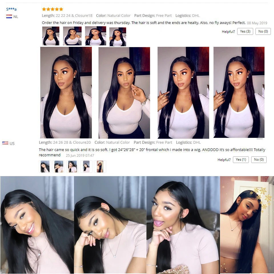 Прямые человеческие волосы 3 пряди с закрытием бразильские свободные средняя три